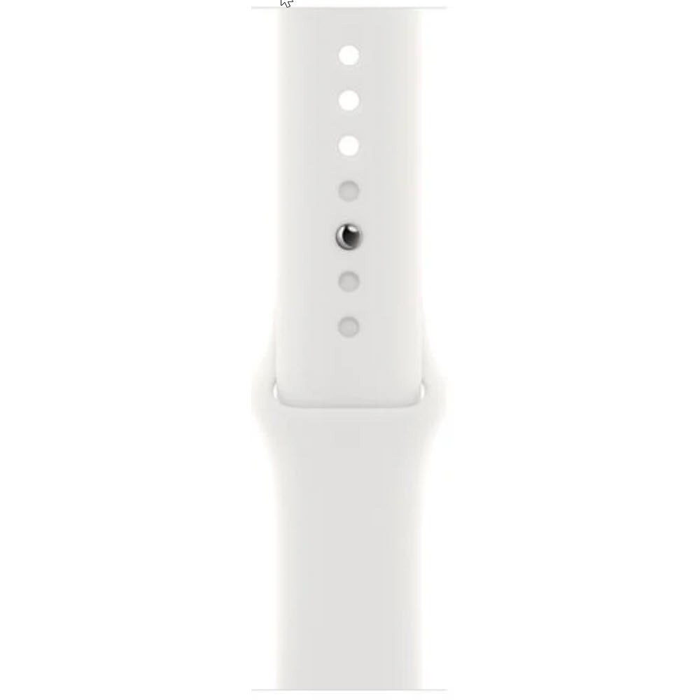 Apple Watch Series 8 45 мм (алюминиевый корпус, серебристый/белый, спортивный силиконовый ремешок)