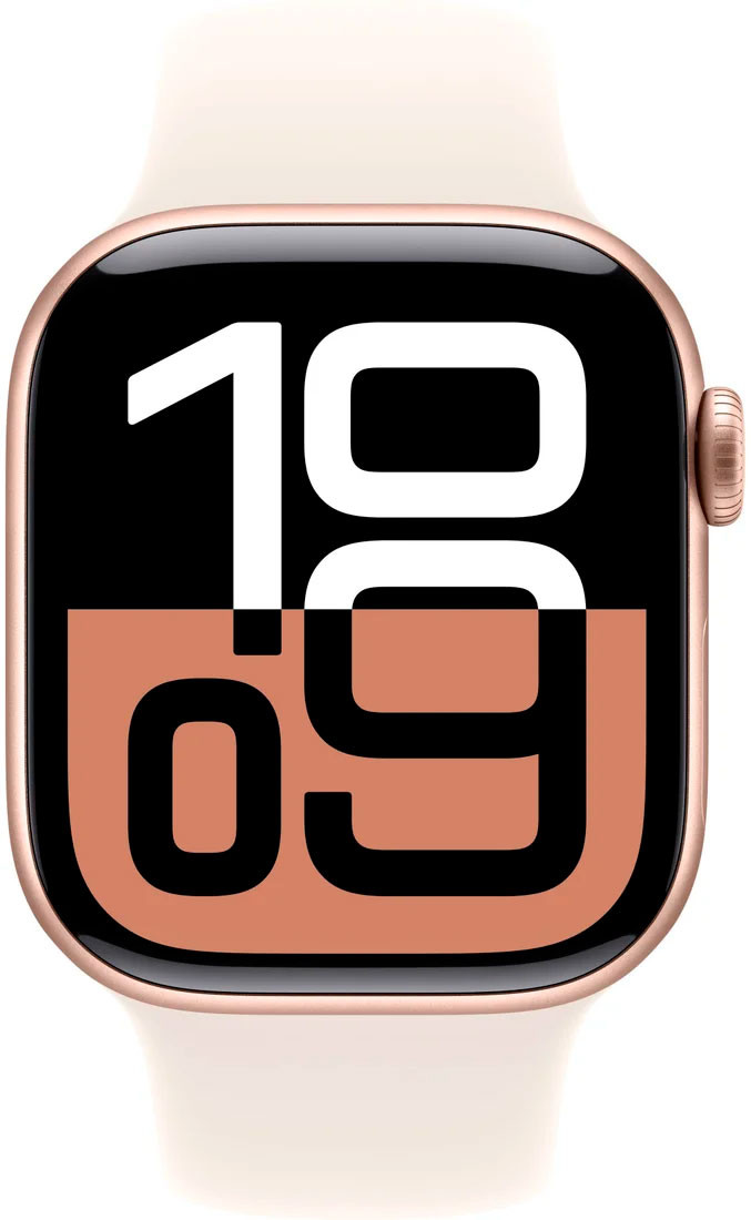 Apple Watch Series 10 46 мм (алюминиевый корпус, розовое золото/звездный свет, спортивный силиконовый ремешок)