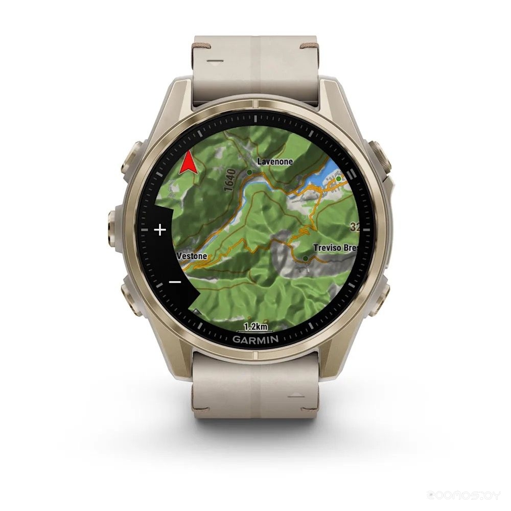Умные часы Garmin Fenix 8 Sapphire 43мм (золотистый, серый кожаный ремешок)