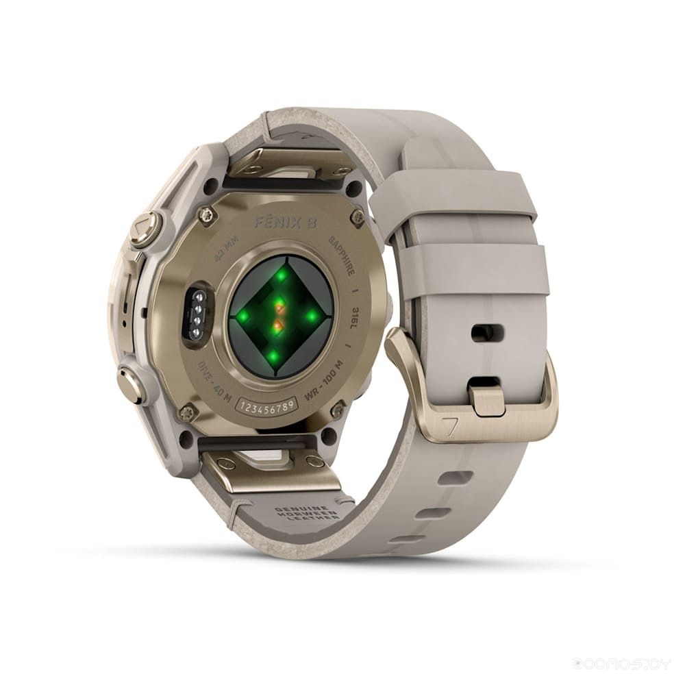 Умные часы Garmin Fenix 8 Sapphire 43мм (золотистый, серый кожаный ремешок)