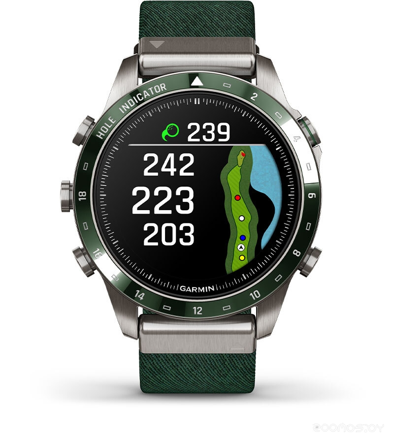 Умные часы Garmin MARQ Golfer Gen 2 (титановый/темно-зеленый, с темно-зеленым нейлоновым ремешком)
