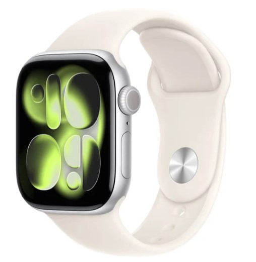 Умные часы Watch Series 11 42 мм (алюминиевый корпус, серебристый/звездный свет, спортивный силиконовый ремешок M/L)