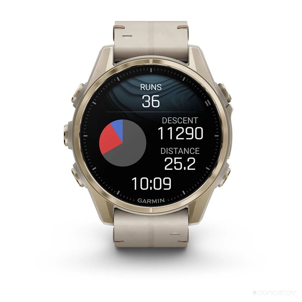 Умные часы Garmin Fenix 8 Sapphire 43мм (золотистый, серый кожаный ремешок)