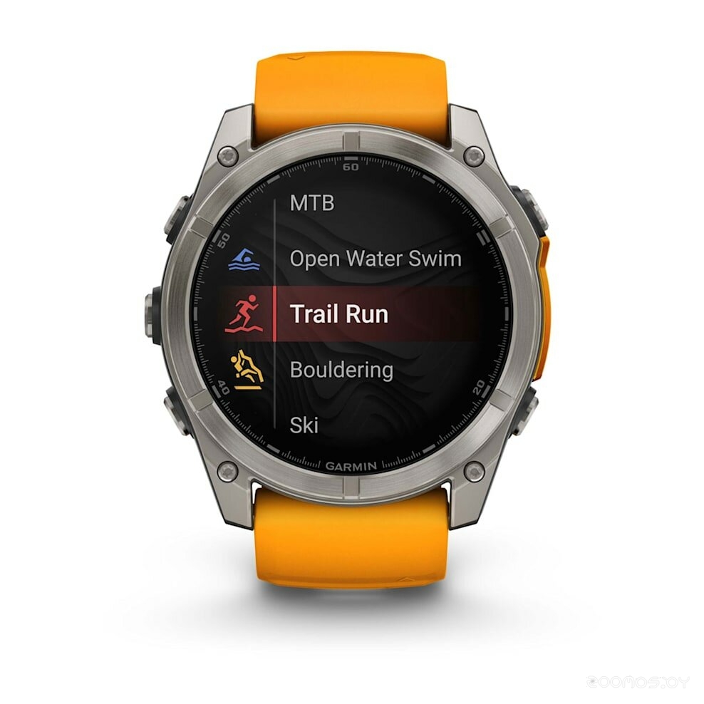 Умные часы Garmin Fenix 8 Sapphire 51мм (титановый, оранжевый силиконовый ремешок)