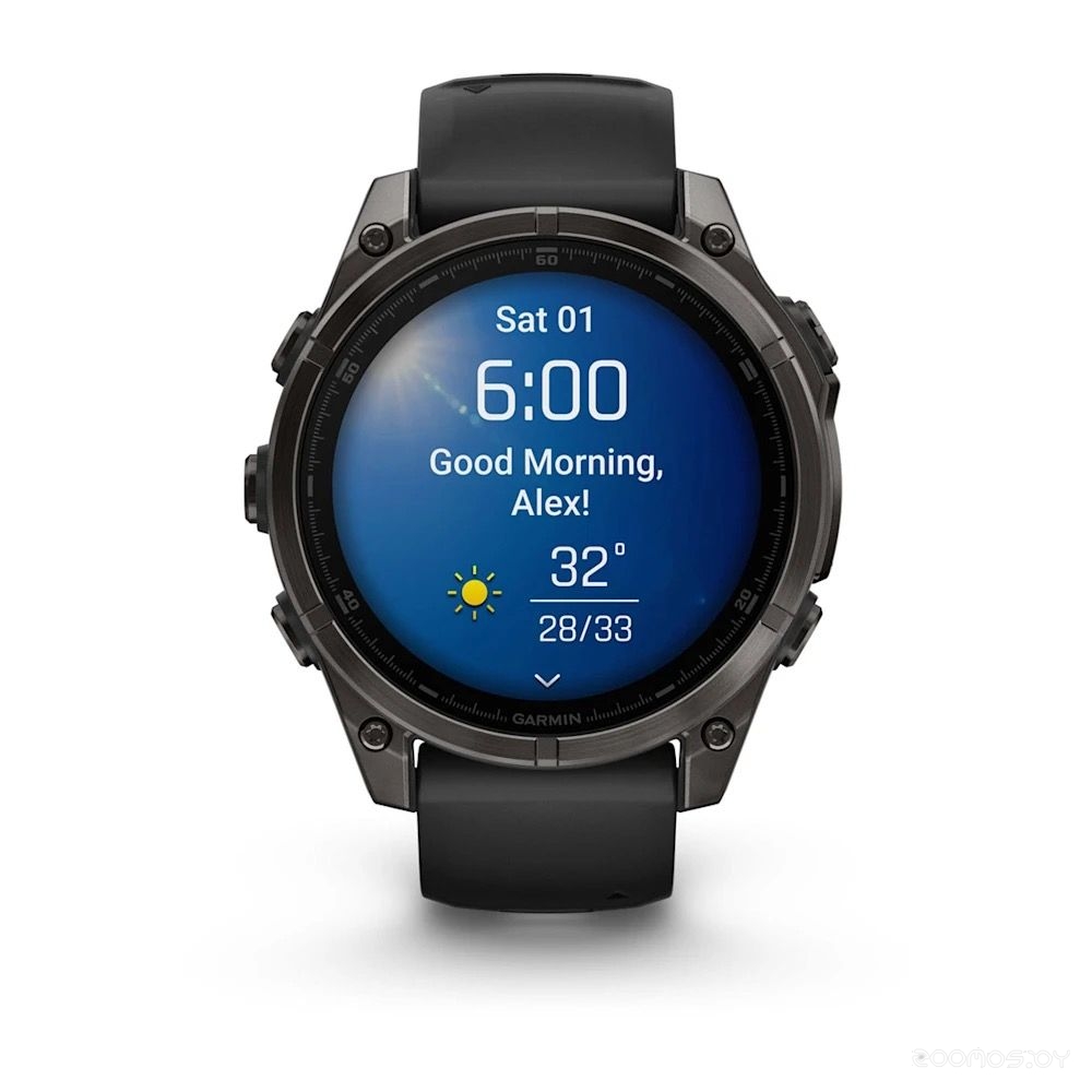 Умные часы Garmin Fenix 8 Sapphire, Titanium 47мм (угольно-черный DLC, пепельно-черный силиконовый ремешок)