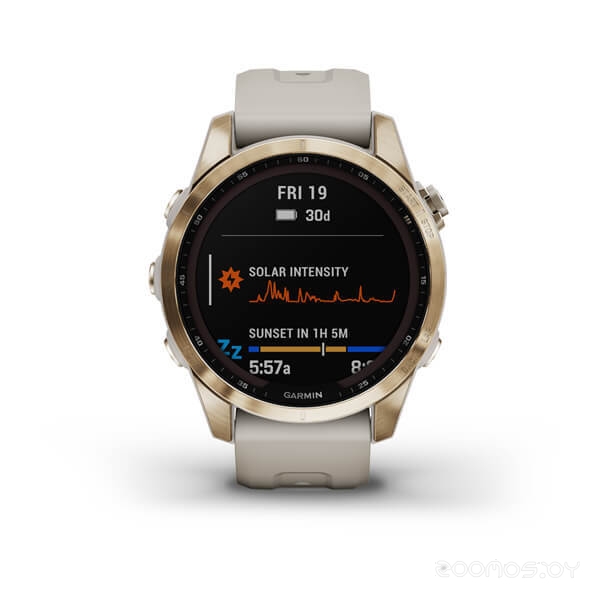 Умные часы Garmin Fenix 7S Sapphire Solar (кремово-золотой титан/песочный)