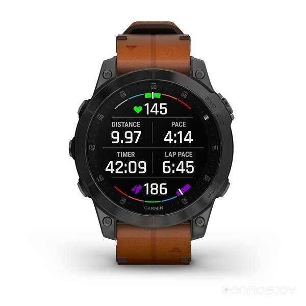 Умные часы Garmin Epix Sapphire Gen 2 (черный титан/каштановый кожа)