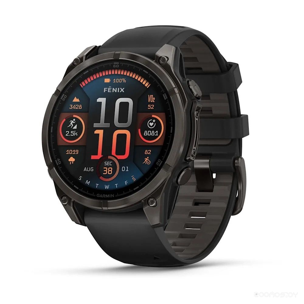 Умные часы Garmin Fenix 8 Sapphire, Titanium 47мм (угольно-черный DLC, пепельно-черный силиконовый ремешок)