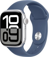 Apple Watch Series 10 42 мм (алюминиевый корпус, серебристый/синий, спортивный силиконовый ремешок)