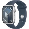 Apple Watch Series 9 45 мм (алюминиевый корпус, серебристый/грозовой синий, спортивный силиконовый ремешок M/L)