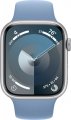 Apple Watch Series 9 45 мм (алюминиевый корпус, серебристый/зимний синий, спортивный силиконовый ремешок S/M)
