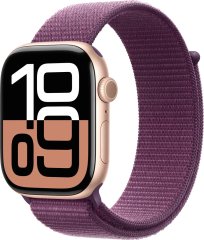 Apple Watch Series 10 46 мм (алюминиевый корпус, розовое золото/сливовый, нейлоновый ремешок)