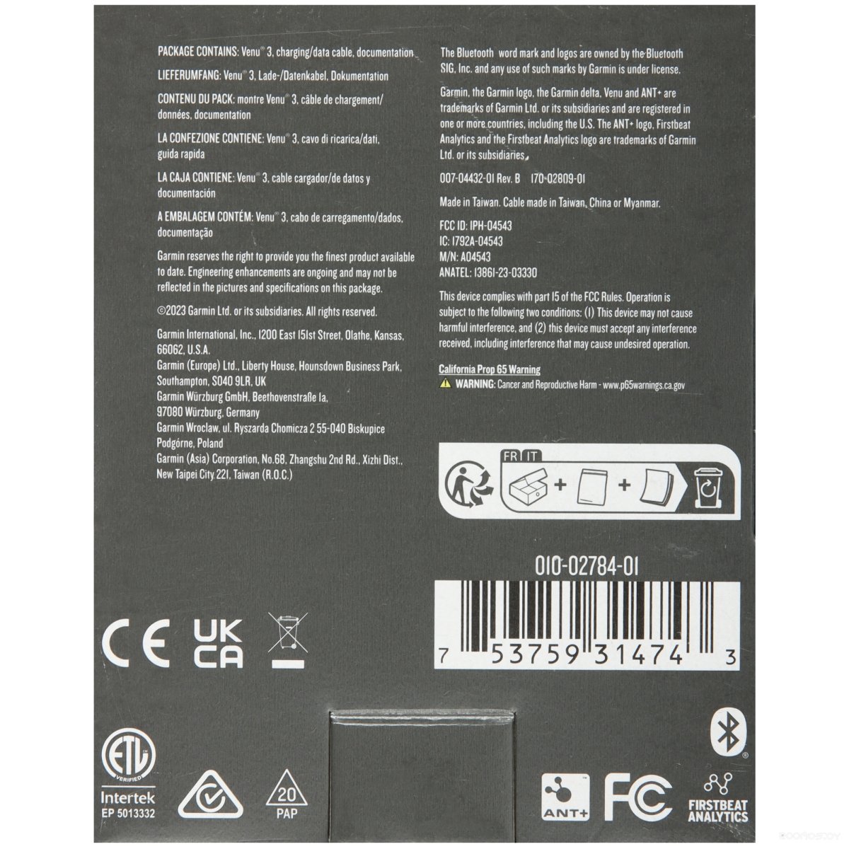 Умные часы Garmin Venu 3 (черный, с кожаным ремешком)