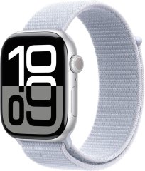 Apple Watch Series 10 42 мм (алюминиевый корпус, серебристый/голубой, нейлоновый ремешок)
