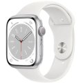 Apple Watch Series 8 45 мм (алюминиевый корпус, серебристый/белый, спортивный силиконовый ремешок)