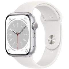 Apple Watch Series 8 45 мм (алюминиевый корпус, серебристый/белый, спортивный силиконовый ремешок)