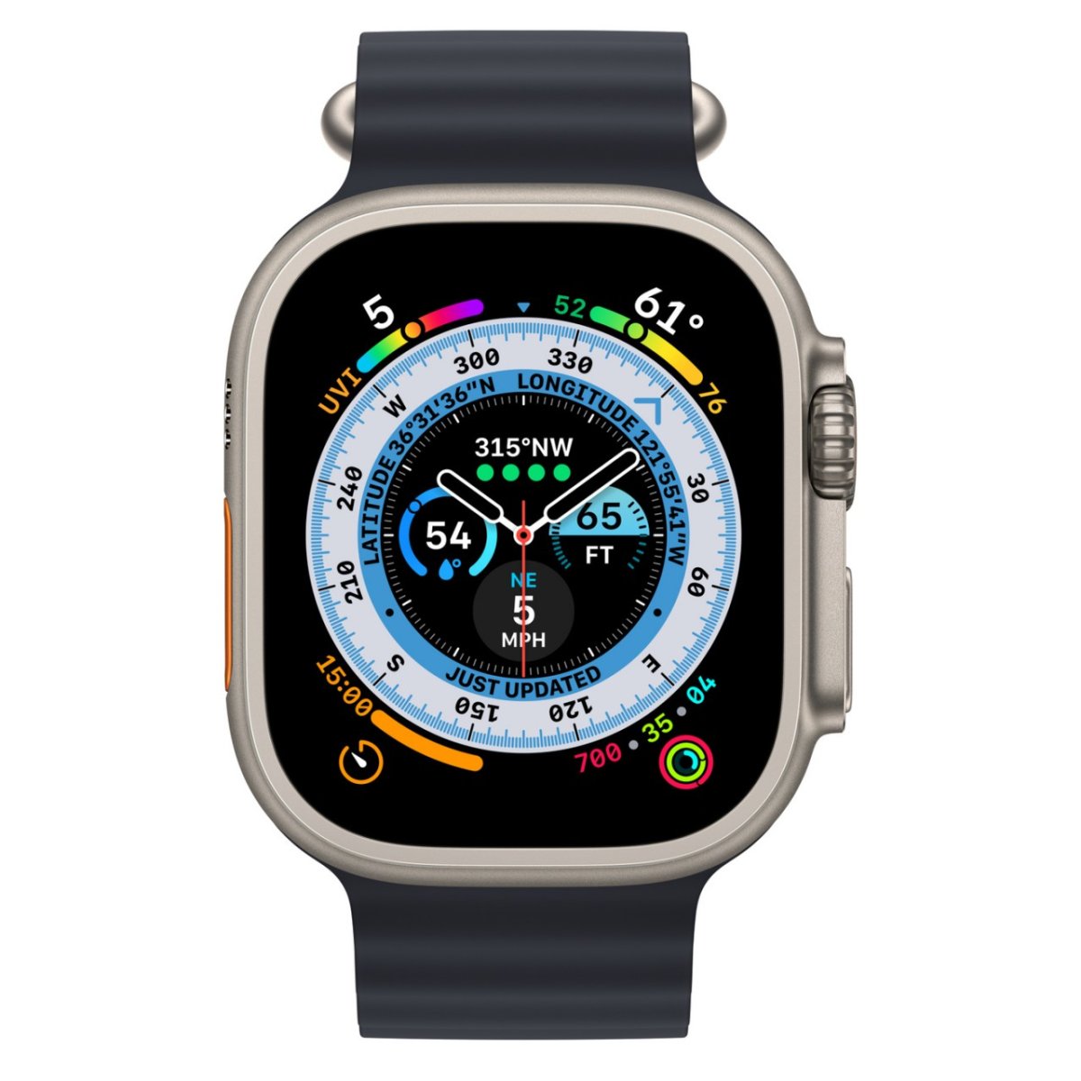 Apple Watch Ultra LTE 49 мм (титановый корпус, титановый/темно-серый, ремешок из эластомера)