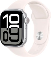 Apple Watch Series 10 42 мм (алюминиевый корпус, серебристый/светло-персиковый, спортивный силиконовый ремешок)