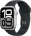 Apple Watch Series 10 42 мм (алюминиевый корпус, серебристый/черный, спортивный силиконовый ремешок)