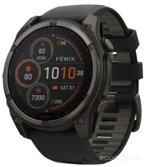 Умные часы Garmin Fenix 8 Solar, Sapphire 51мм (титановый угольно-серый с DLC-покрытием и черным ремешком)