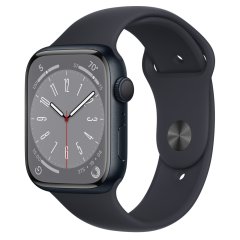 Apple Watch Series 8 45 мм (алюминиевый корпус, полуночный/полуночный, спортивный силиконовый ремешок)