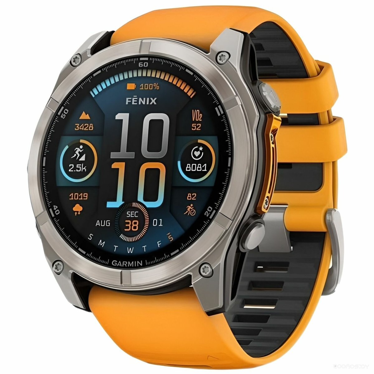 Умные часы Garmin Fenix 8 Sapphire 51мм (титановый, оранжевый силиконовый ремешок)