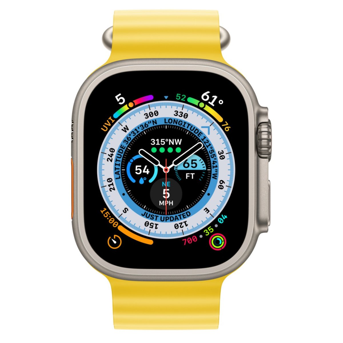 Apple Watch Ultra LTE 49 мм (титановый корпус, титановый/желтый, ремешок из эластомера)