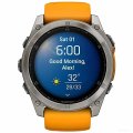 Умные часы Garmin Fenix 8 Sapphire 51мм (титановый, оранжевый силиконовый ремешок)
