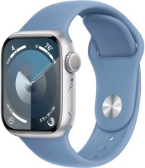 Apple Watch Series 9 41 мм (алюминиевый корпус, серебристый/зимний синий, спортивный силиконовый ремешок S/M)