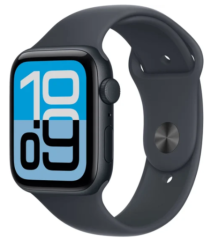 Умные часы Apple Watch SE 3 44 мм (алюминиевый корпус полуночный/полуночный спортивный силиконовый ремешок)