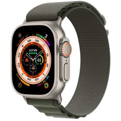Apple Watch Ultra LTE 49 мм (титановый корпус, титановый/темно-зеленый, текстильный ремешок размера L)