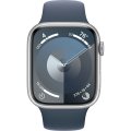 Apple Watch Series 9 45 мм (алюминиевый корпус, серебристый/грозовой синий, спортивный силиконовый ремешок M/L)