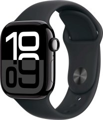 Apple Watch Series 10 42 мм (алюминиевый корпус, черный/черный, спортивный силиконовый ремешок)